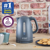Russell Hobbs Textures Electric Kettle 1.7L – 3kW Fast Boil Cordless Grey Kettle with Perfect Pour Spout & Removable Anti-Scale Filter
